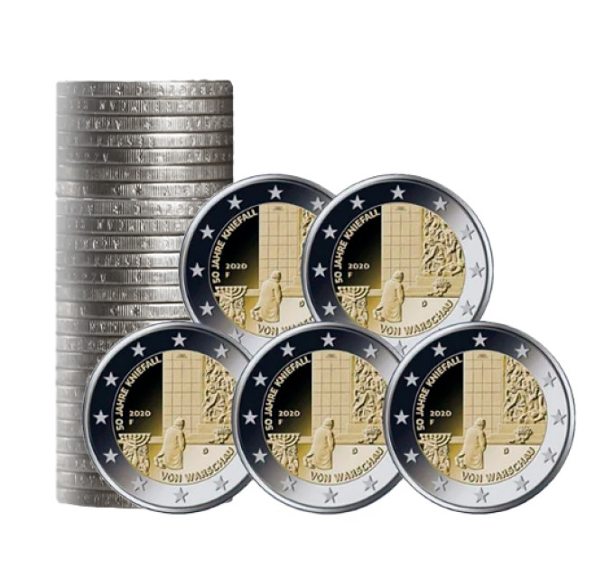 Allemagne 2 euros rouler UNC 2020 - 50e anniversaire de l'agenouillement à Varsovie - 1roll =5x5 ADFGJ