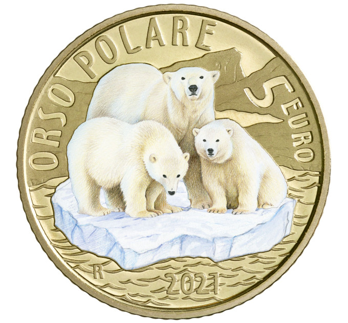 Italie 5 euros PROOF 2021 - Animaux en voie de disparition - Ours polaire