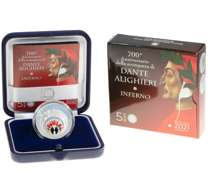 Italie 5 euros Argent PROOF 2021 - 700e anniversaire de la mort de Dante Alighieri