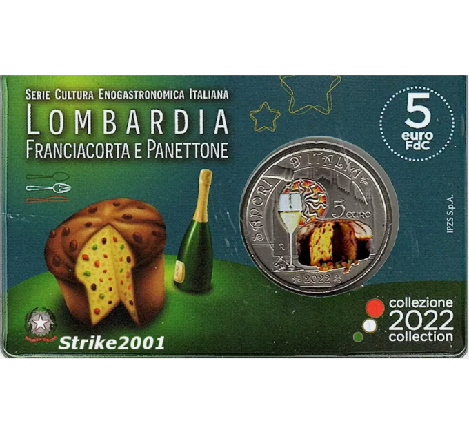 Italie 5 euros BU 2022 - La culture gastronomique et œnologique italienne - Lombardie - Franciacorta et Panettone