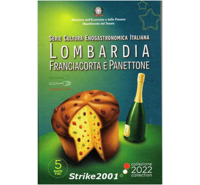 Italie 5 euros BU 2022 - La culture gastronomique et œnologique italienne - Lombardie - Franciacorta et Panettone