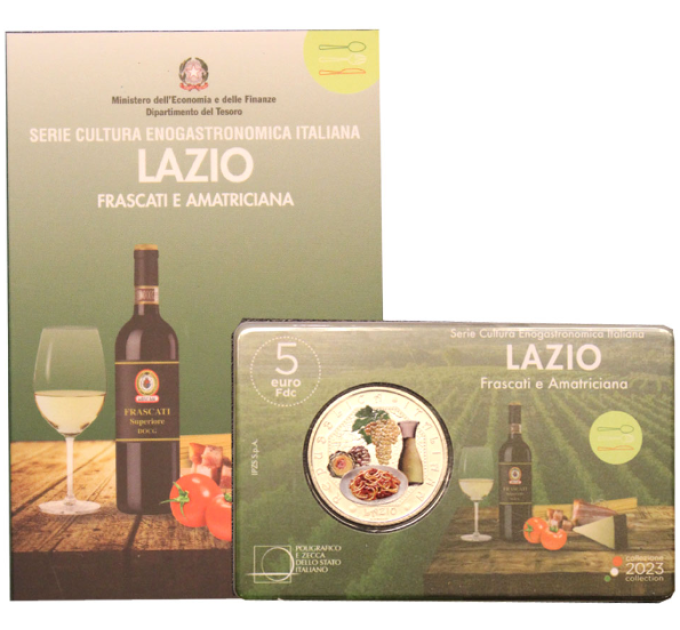 Italie 5 euros BU 2023 - Culture gastronomique et œnologique italienne – Vénétie – Frascati et Amatriciana