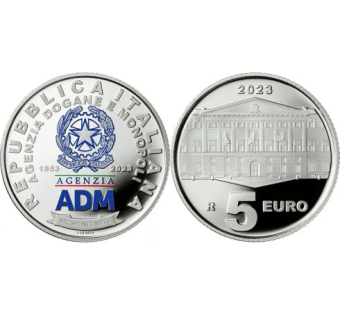 Italie 5 euros Argent PROOF 2023 - 170e anniversaire de l'Agence des douanes et des monopoles - ADM