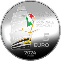 Italie 5 euros Argent PROOF 2024 - Autour du monde 2023-2025 du navire Amerigo Vespucci