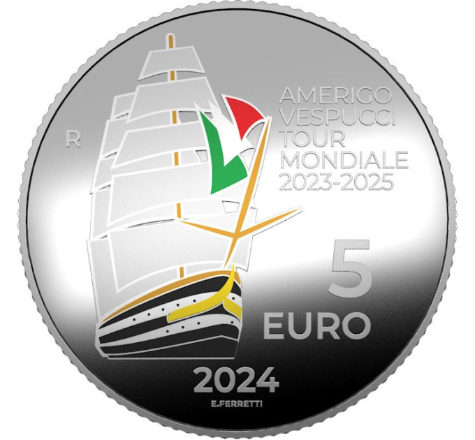 Italie 5 euros Argent PROOF 2024 - Autour du monde 2023-2025 du navire Amerigo Vespucci