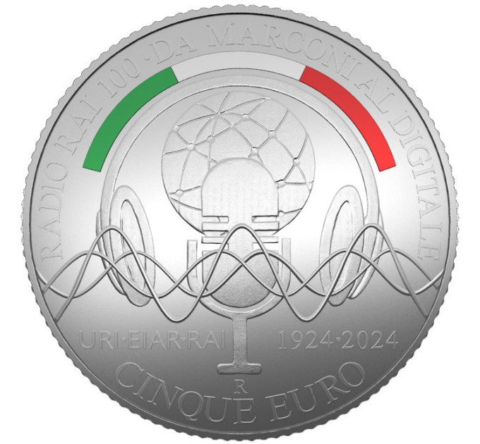 Italie 5 euros Argent PROOF 2024 - 150e anniversaire de la naissance de Guglielmo Marconi et 100 ans depuis la première émission radiophonique en Italie