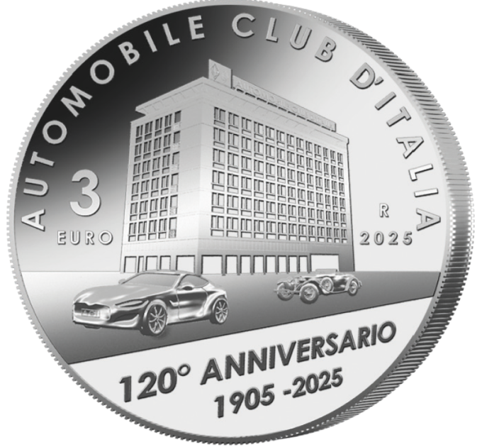 Italie 3 euros Argent BU 2025 - 120e anniversaire de la fondation de l'ACI - Automobile Club d'Italie