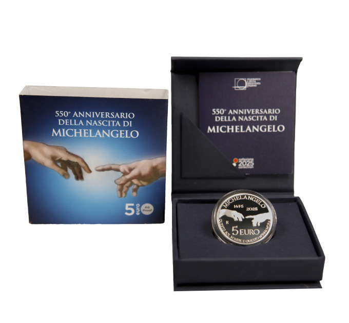 Italie 5 euros Argent BU 2025 - 550e anniversaire de la naissance de Michelangelo