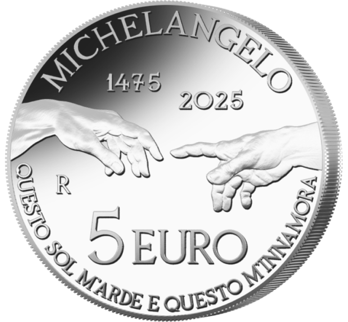 Italie 5 euros Argent BU 2025 - 550e anniversaire de la naissance de Michelangelo