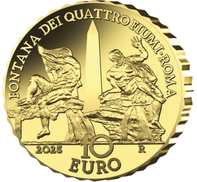 Italie 10 euros or BE 2025 - Fontaines d'Italie - Fontaine des Quatre Fiumis - Rome