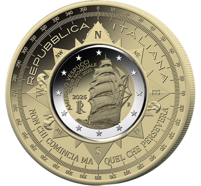 Italie 2 euro + 10 euro Proof 2025 - Voyage du navire Amerigo Vespucci
