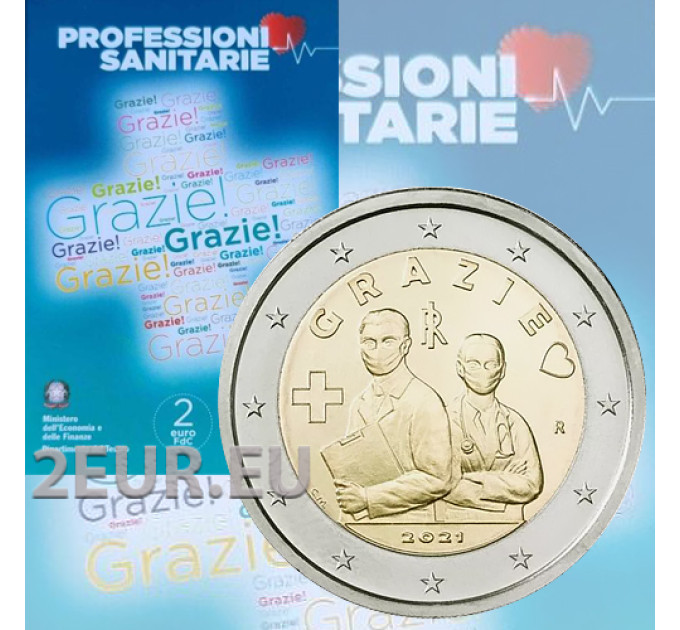 Italie 2 euros BU 2021 - Grazie - Merci - Professions de la santé