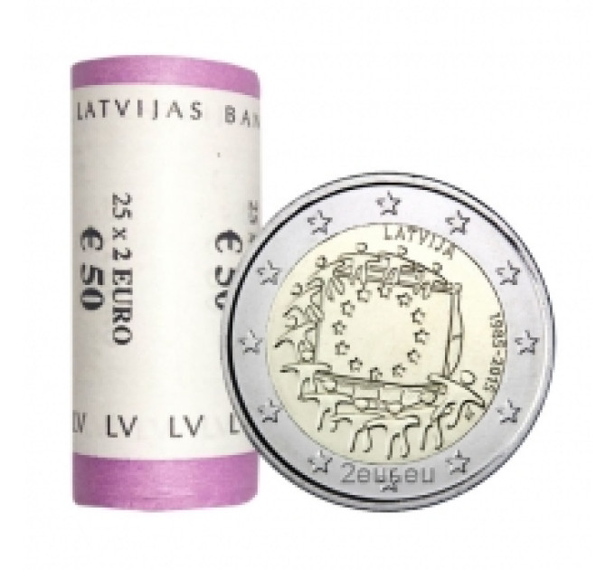 Lettonie 2 euros UNC rouler 2015 - 30 ans du drapeau de l'UE