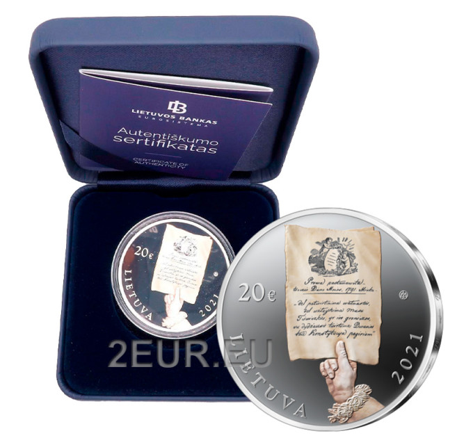 Lituanie 20 euros argent proof 2021 - 230e anniversaire de la Constitution du 3 mai et engagement mutuel du Commonwealth des Deux Nations