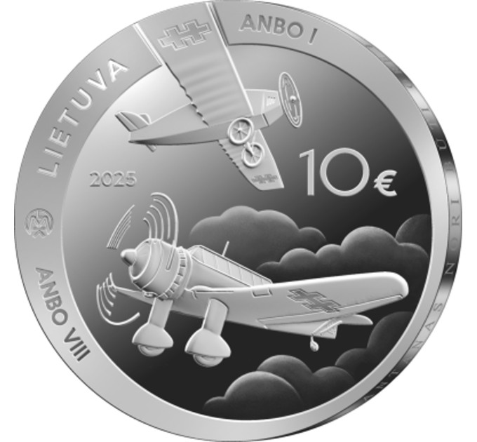 Lituanie 10 euros argent proof 2025 - Avions ANBO - 100 ans