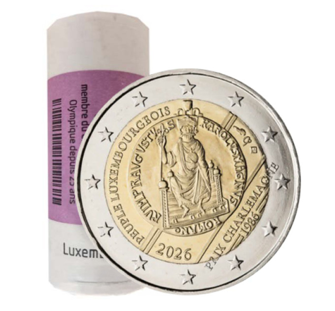 Luxembourg 2 euros UNC rouler 2026 - 40E  ANNIVERSAIRE DE L'ATTRIBUTION DU PRIX INTERNATIONAL  DE CHARLEMAGNE AU PEUPLE LUXEMBOURGAIS