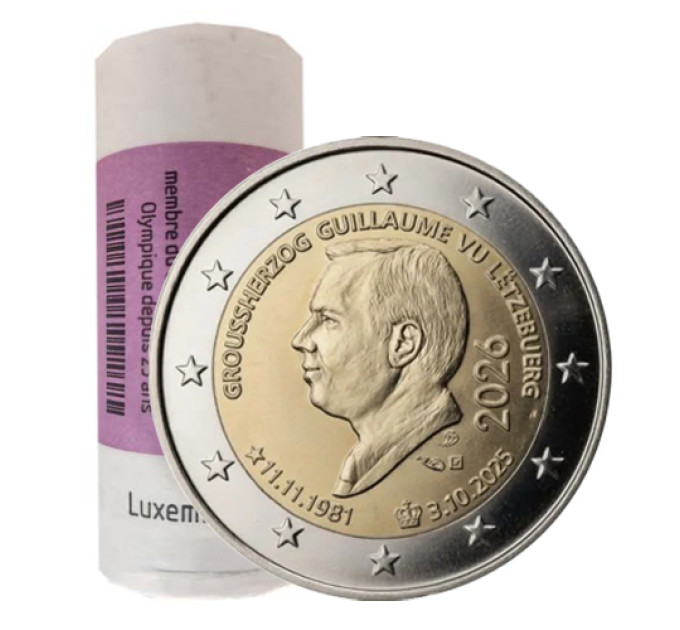 Luxembourg 2 euros UNC rouler 2026 - L'ACCESSION AU TRÔNE DU GRAND-DUC GUILLAUME  ET SON 45E ANNIVERSAIRE