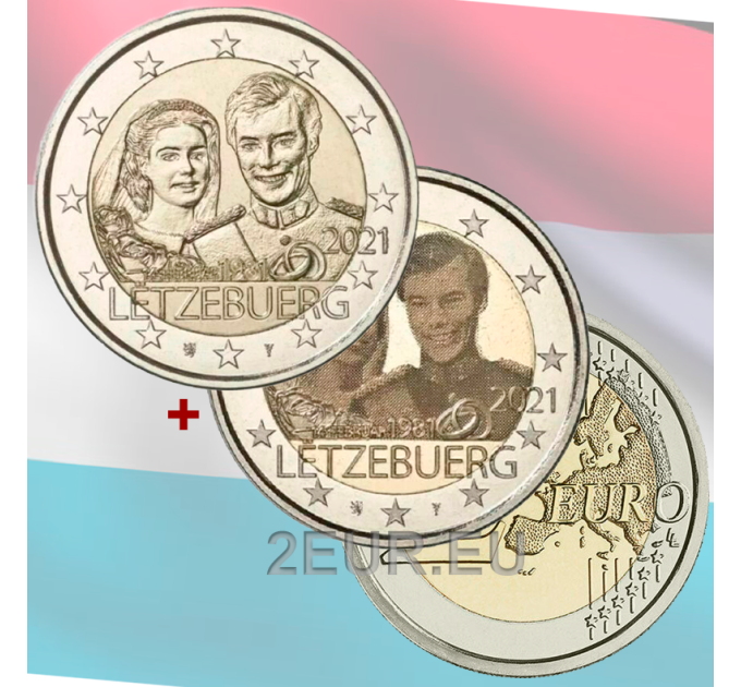 Luxembourg 2 euros UNC 2021- 40e anniversaire de mariage de la grande-duchesse Maria Teresa avec le grand-duc Henri relief+photo