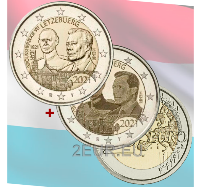 Luxembourg 2 euros UNC 2021- 100e Anniversaire de la Naissance du Grand-Duc Jean relief+photo