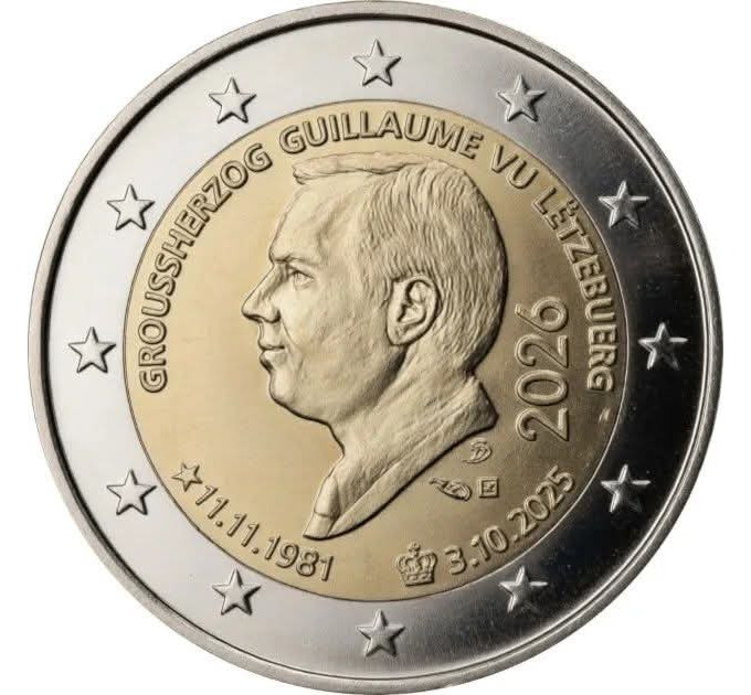 Luxembourg 2 euros UNC 2026 - L'ACCESSION AU TRÔNE DU GRAND-DUC GUILLAUME  ET SON 45E ANNIVERSAIRE