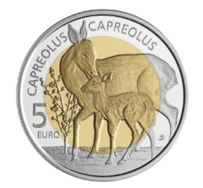 Luxembourg 5 euros argent Proof 2025 - Faune et Flore - chevreuil européen