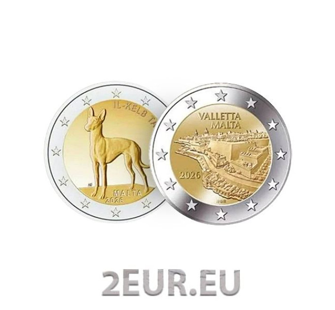 Malte 2 euros UNC 2026 - Le lévrier du pharaon + La Valette