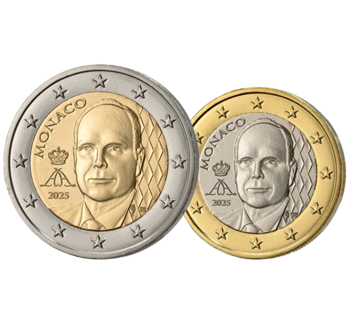 Monaco 1 et 2 euros UNC 2025 - Prince Albert II