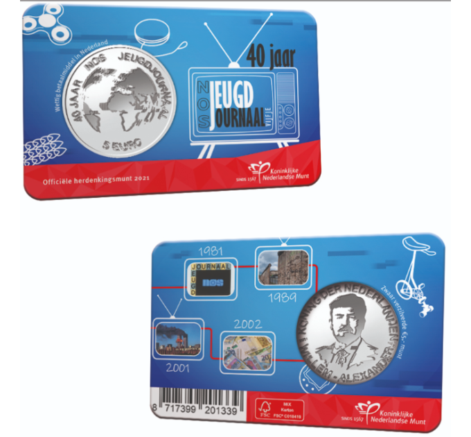 Pays-Bas 5 euros UNC 2021 - 40e anniversaire du NOS Jeugdjournaal