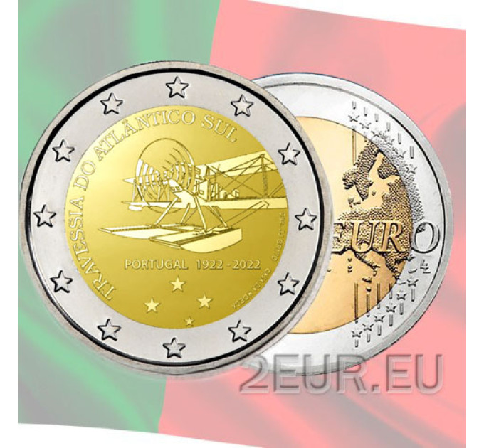 Portugal 2 euros UNC 2022 - 100e anniversaire de la première traversée aérienne de l'Atlantique Sud
