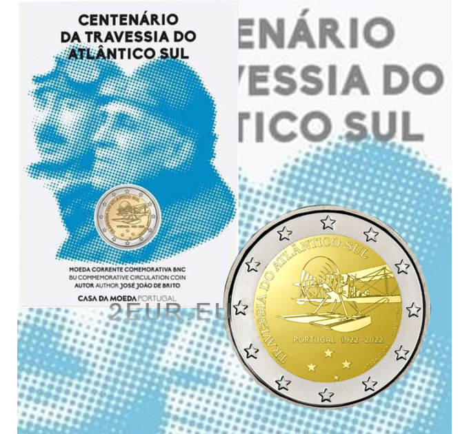Portugal 2 euros BU 2022 - 100e anniversaire de la première traversée aérienne de l'Atlantique Sud  