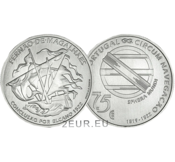 Portugal 7,5 euros UNC 2022 - 500e anniversaire de la première circumnavigation de la Terre par Magellan - Elcano 1522