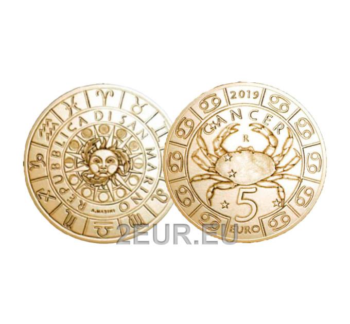 Saint Marin 5 euro UNC 2019 - "Signes du zodiaque - Cancer"