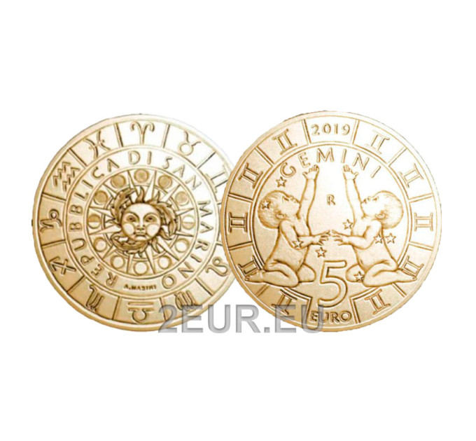 Saint Marin 5 euro UNC 2019 - "Signes du zodiaque - Gémeaux"