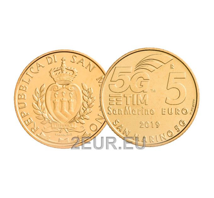 Saint Marin 5 euro UNC 2019 - "Réseau mobile 5G"