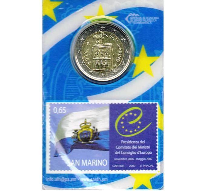 Saint-Marin 2 EURO BU 2012 + Timbre