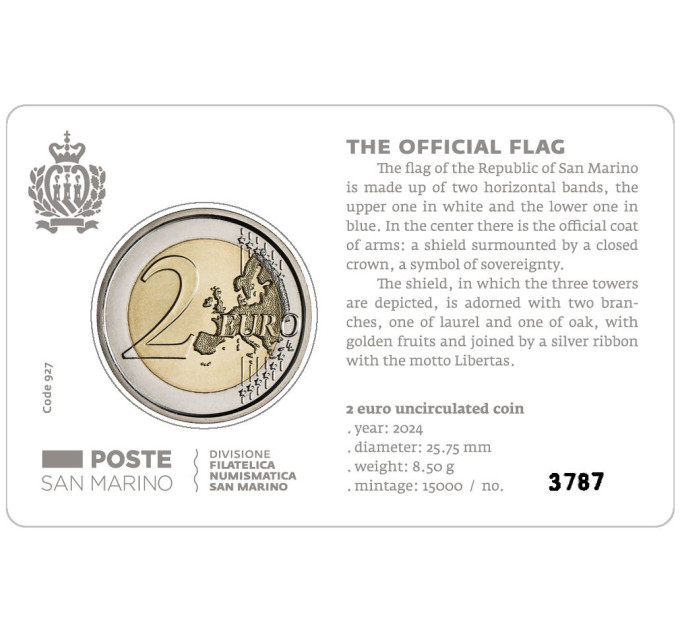 Saint-Marin 2 EURO BU 2024 - Drapeau de la République de Saint-Marin