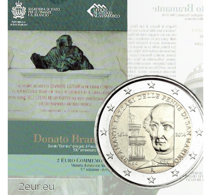 Saint-Marin 2 euros BU 2014 - 500e anniversaire de la mort de Donato Bramante