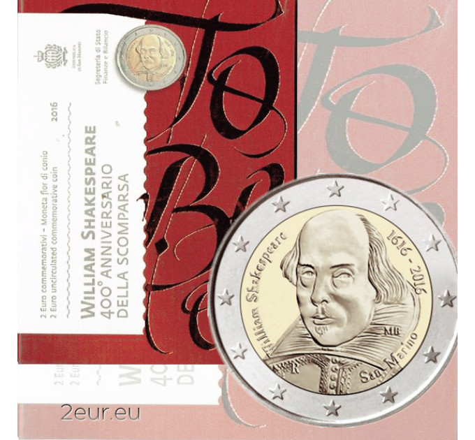 Saint-Marin 2 euros BU 2016 - 400 ans depuis la mort de William Shakespeare