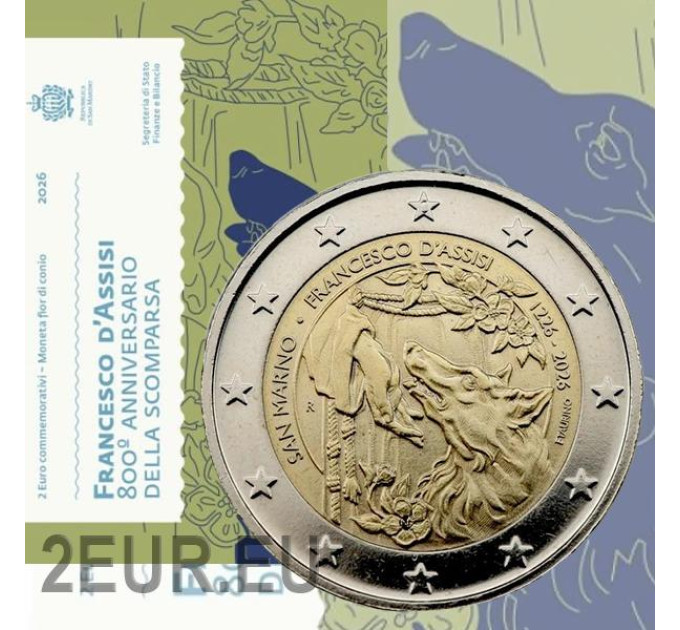 Saint-Marin 2 euros BU 2026 - 800e anniversaire de la mort de François d'Assise