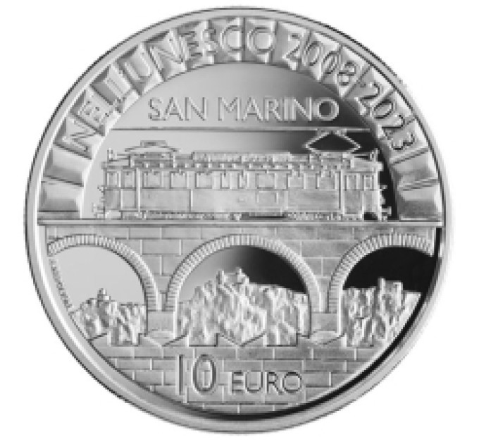 Saint Marin 10 euros BE 2023 - 15e anniversaire de l'inscription de la vieille ville de Saint-Marin et du mont Titano sur la liste du patrimoine mondial de l'UNESCO