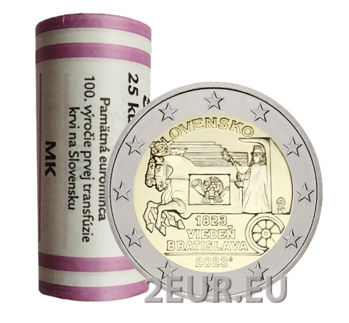 Slovaquie 2 euros UNC rouler 2023 - 200e anniversaire de l'ouverture du courrier à cheval sur la route Vienne-Bratislava