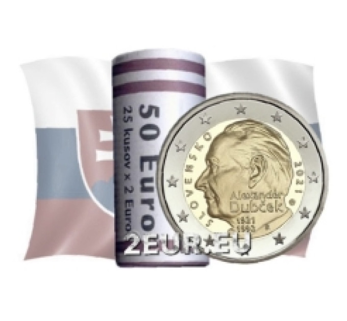 Slovaquie 2 euros UNC rouler 2021 - 100e anniversaire de la naissance d'Alexandre Dubchek