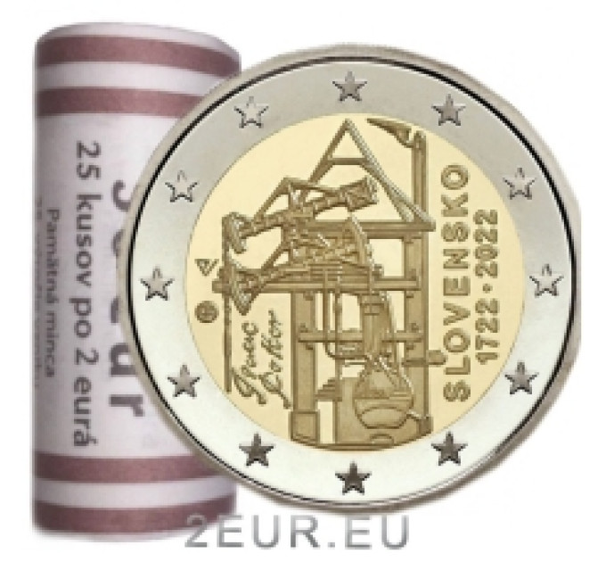 Slovaquie 2 euros UNC rouler 2022 - 300e anniversaire de la construction de la première machine à vapeur atmosphérique d'Europe continentale pour le drainage des mines