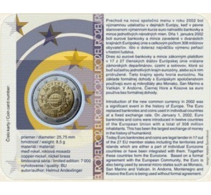 Slovaquie 2 euros BU 2012 - 10 ans d'euro en espèces