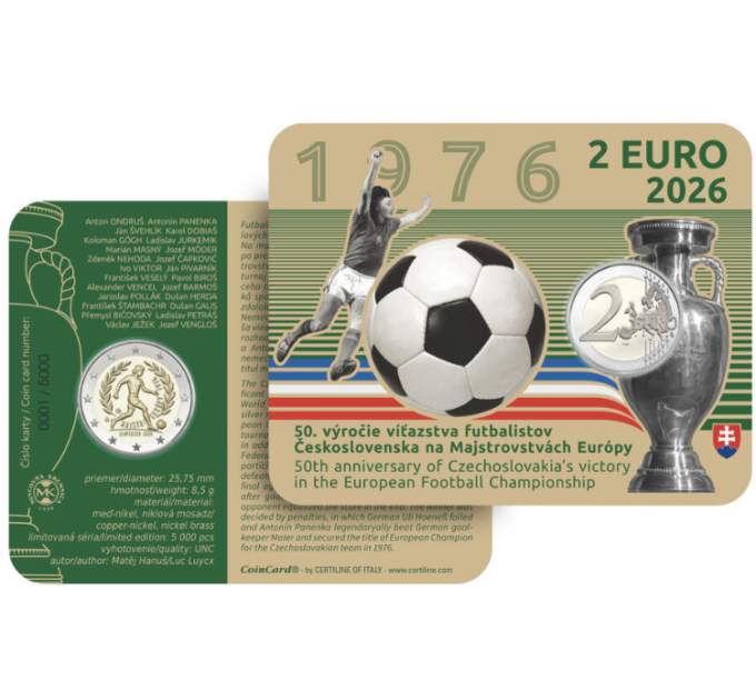 Slovaquie 2 euros BU 2026 - Championnat d'Europe de football de l'UEFA 1976