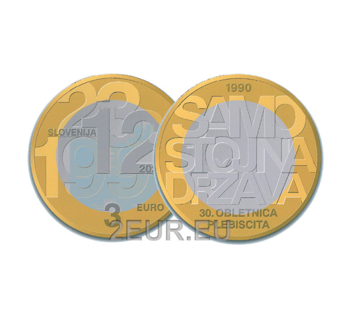 Slovénie 3 euros UNC 2020 - 30e anniversaire du Plébiscite sur l'indépendance de la République de Slovénie