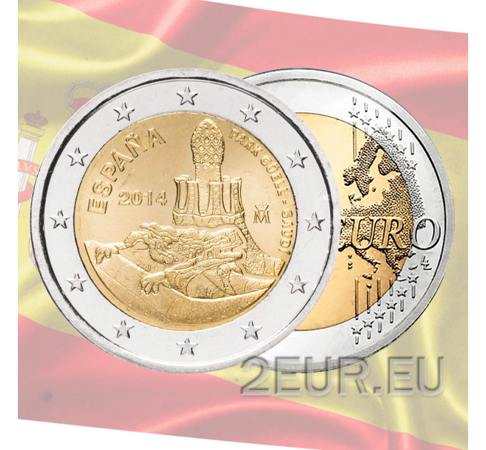 Espagne 2 euros rouler 2014 - Antoni Gaudi - Parc Güell