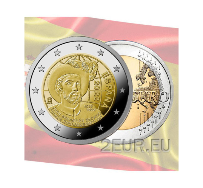 Espagne 2 euros UNC 2022 - 500e anniversaire du premier tour du monde par Juan Sebastian Elcano