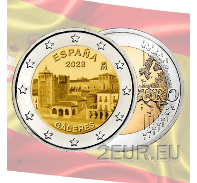 Espagne 2 euros UNC 2023 - Site du patrimoine mondial de l'UNESCO - Vieille ville de Cáceres