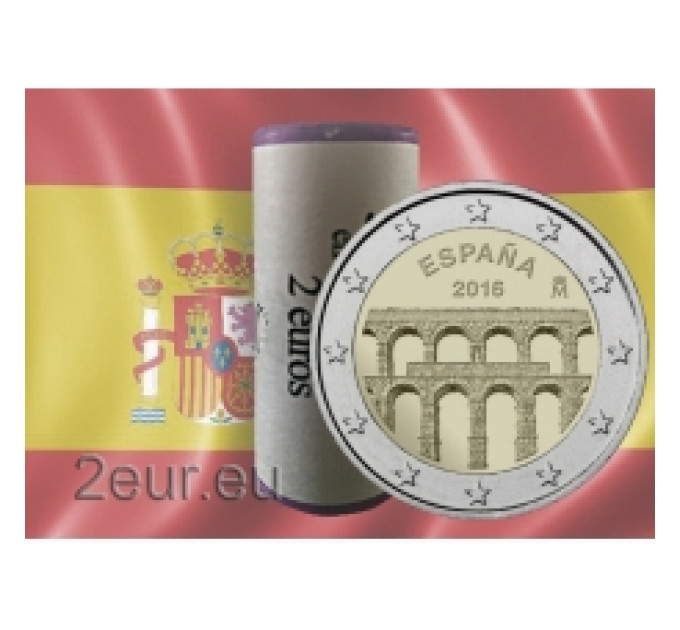 Espagne 2 euros rouler 2016 - Vieille ville de Ségovie et son aqueduc